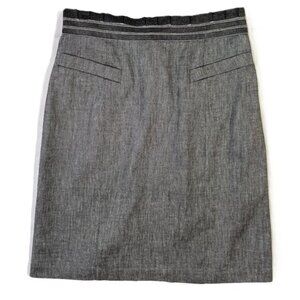 Nanette Lepore Linen Blend Pencil Skirt Gray Knee Length Ruffle Waist Size 8